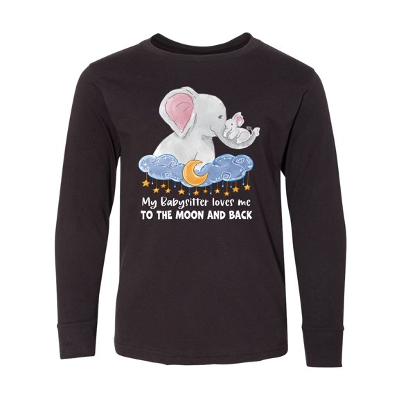 Inktastic My Babysitter Loves me to the Moon and Back Elephant Family Long Sleeve Youth T-Shirt