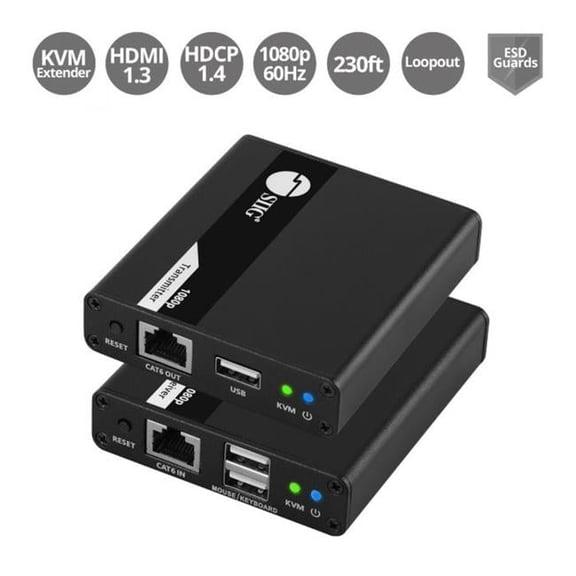 70 m HDMI USB KVM Over Cat6 Extender Brown Box, Black