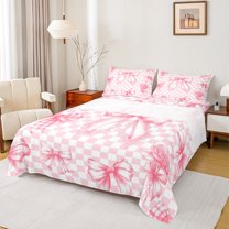 Homewish Princess Cute Ribbon Twin Sheet Sets for Kid, Pink Buffalo Plaid Twin Fitted Sheet, Romantic Rose Flower Flat Sheet, Lightweight Room Decor, 3pcs