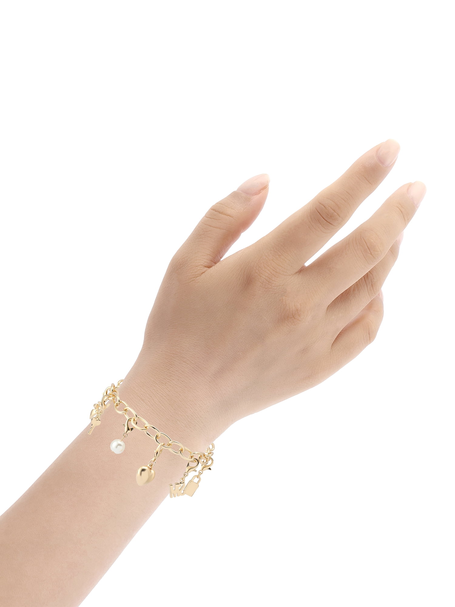 Madden NYC Women's Fashion Gold-Tone Lock Key Bracelet & 3-Piece Charm Giftable Boxed Jewelry Set
