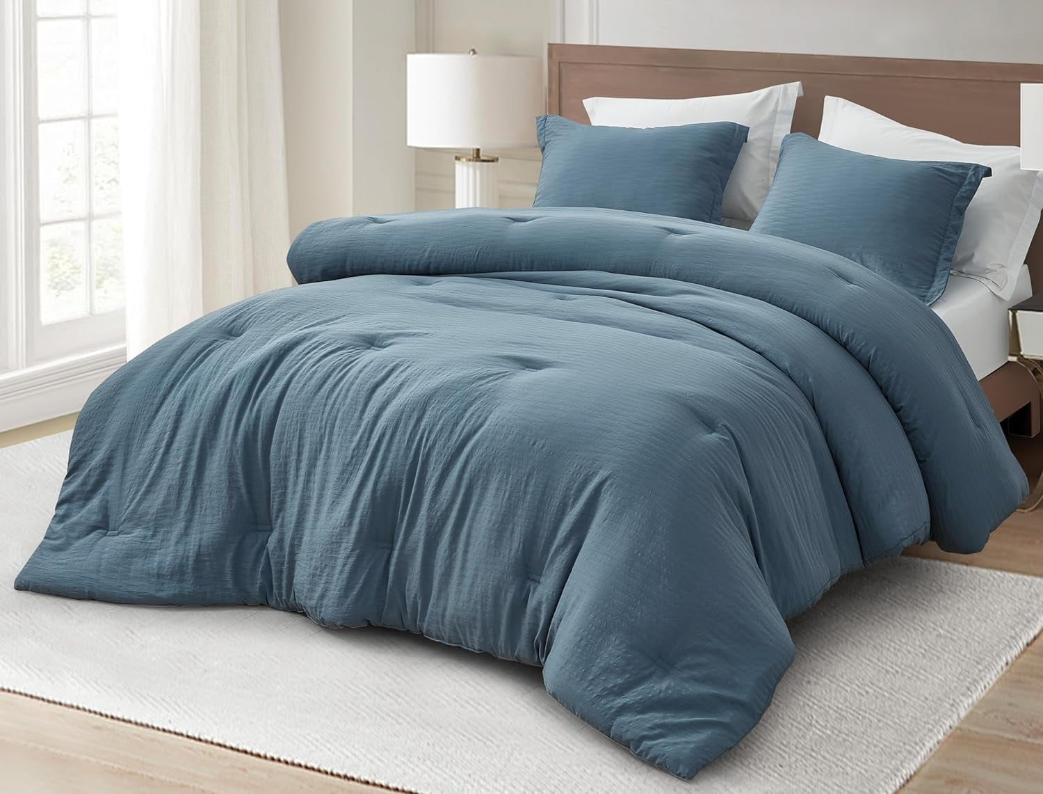 Chezmoi Collection Calvin 3-Piece Jacquard Comforter Set King Size, Blue Textured Woven Lightweight Comforter Bedding for All Season