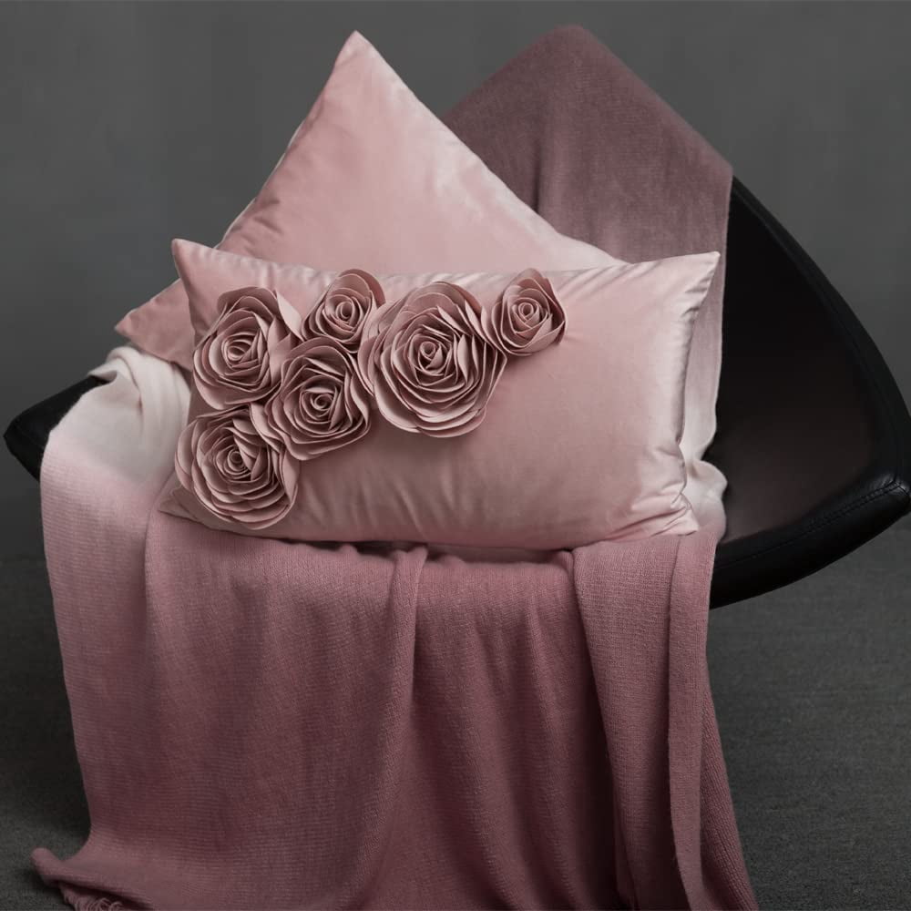 JWH 3D Rectangle Velvet Rose Throw Pillow Covers for Modern Decoration and Gift 12 x 20 inch Rose Gold