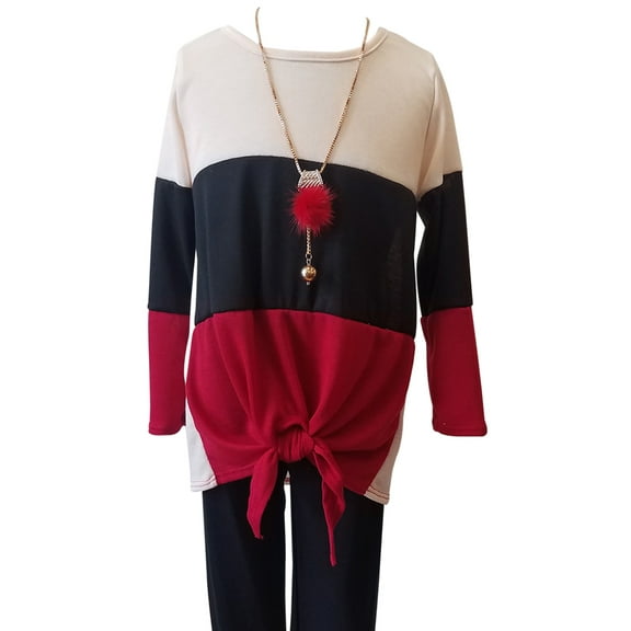 Toddler Girl Long Sleeve Shirt Tunic Pant Legging Girls 3 Pieces Clothing Top Set Red 4 (21JK52S)