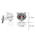 thumbnail image 3 of Gemelos con forma de búho chapados en plata con ojales de gemas rojas para hombre, 3 of 3
