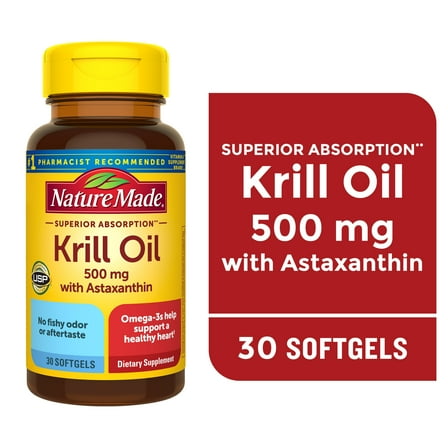 Nature Made Superior Absorption Krill Oil 500mg with Omega 3 Softgels, 30 Count