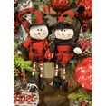 thumbnail image 4 of Snowman Girl Plush Shelf Sitter Figurine With Dangling Feet Christmas Winter Holiday Decoration Checkered Plaid Design 17", 4 of 8