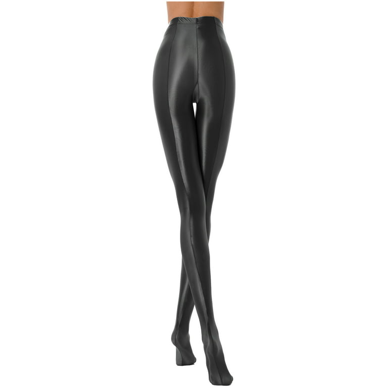 MSemis Womens Shiny Oil Footed Pantyhose Long Leggings Fitness Workout  Sports Tights Yoga Pants