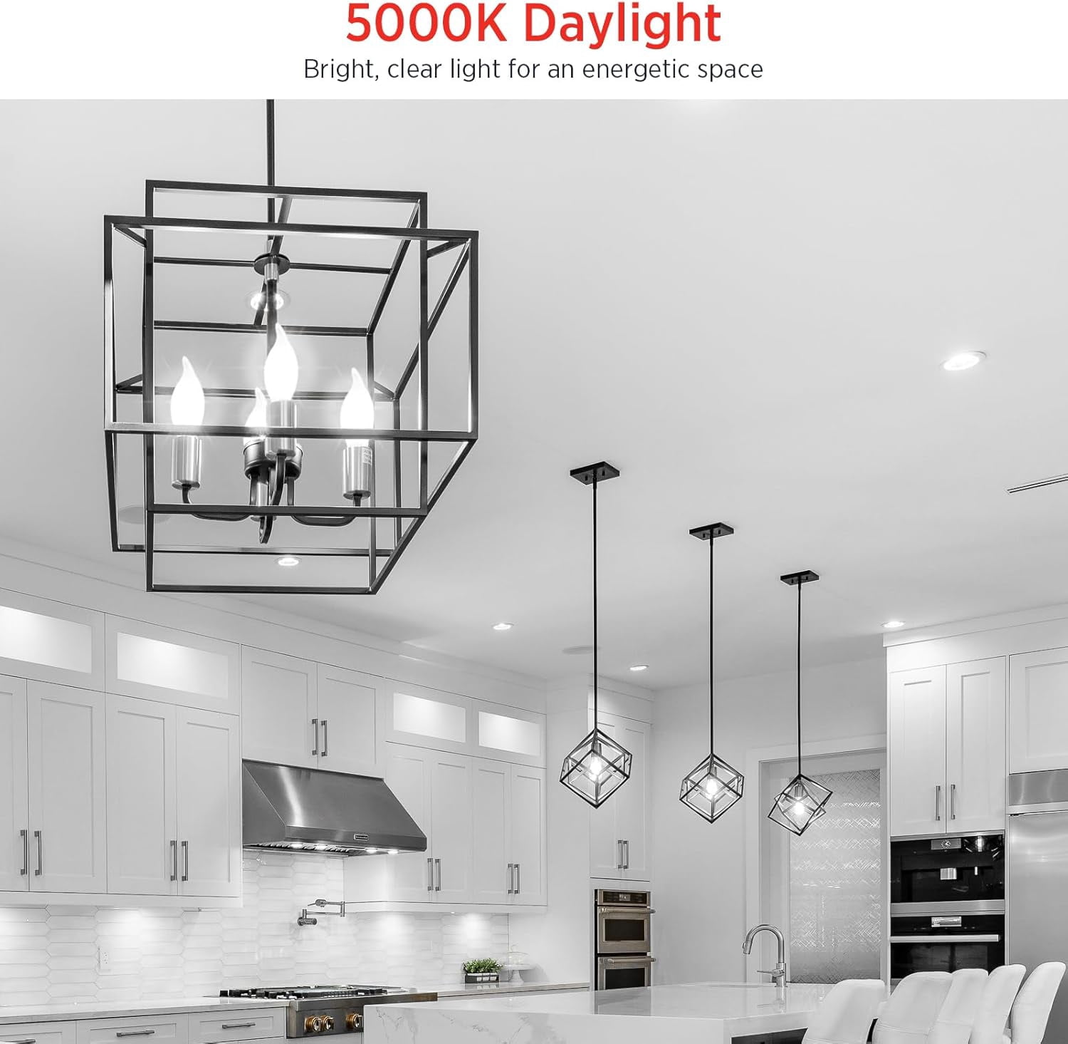 E12 Candelabra LED Bulbs Dimmable, 60W Equivalent CA10 Chandelier Light Bulbs, 5000K Daylight White Candle Bulbs for Chandeliers, Ceiling Fan, Pendant Light, 6 Pack