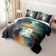 thumbnail image 3 of Erosebridal Kawaii Umbrella Ghost Quilt Full, Happy Halloween Full Bedspread Sets for Boys Girls, Teal Orange White, 3pcs 1 Coverlet and 2 Pillowcases, 3 of 7