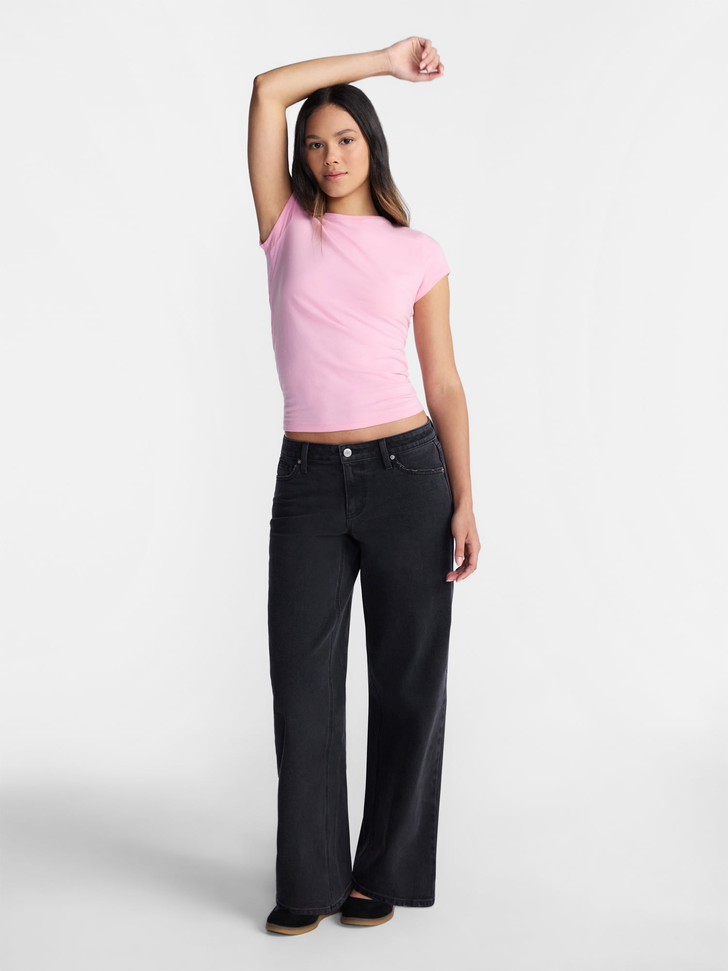 No Boundaries Crew Neck Tee with Short Sleeves, 1 or 3-Pack, Women’s