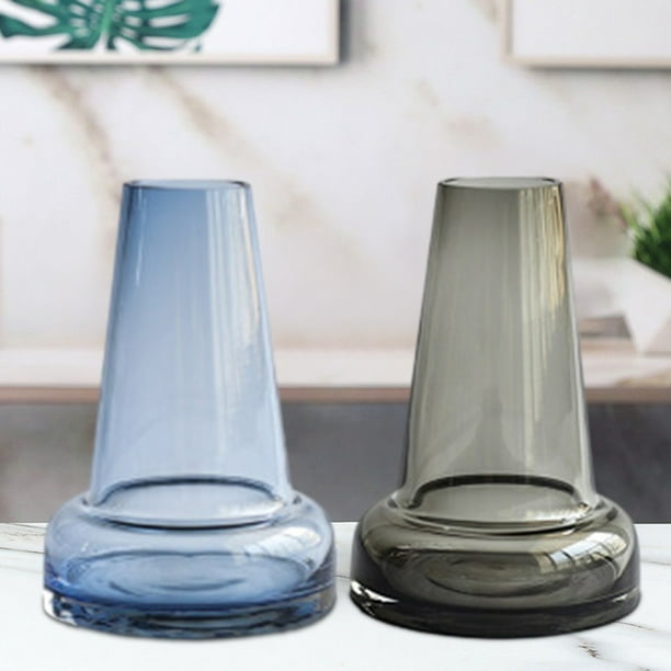 Vasijón hidropónico de vaso de cristal | Bote transparente de cristal para arreglos florales | Base estable | Fácil de limpiar | 5,5"x3,7" | Decoración de oficina gris azul