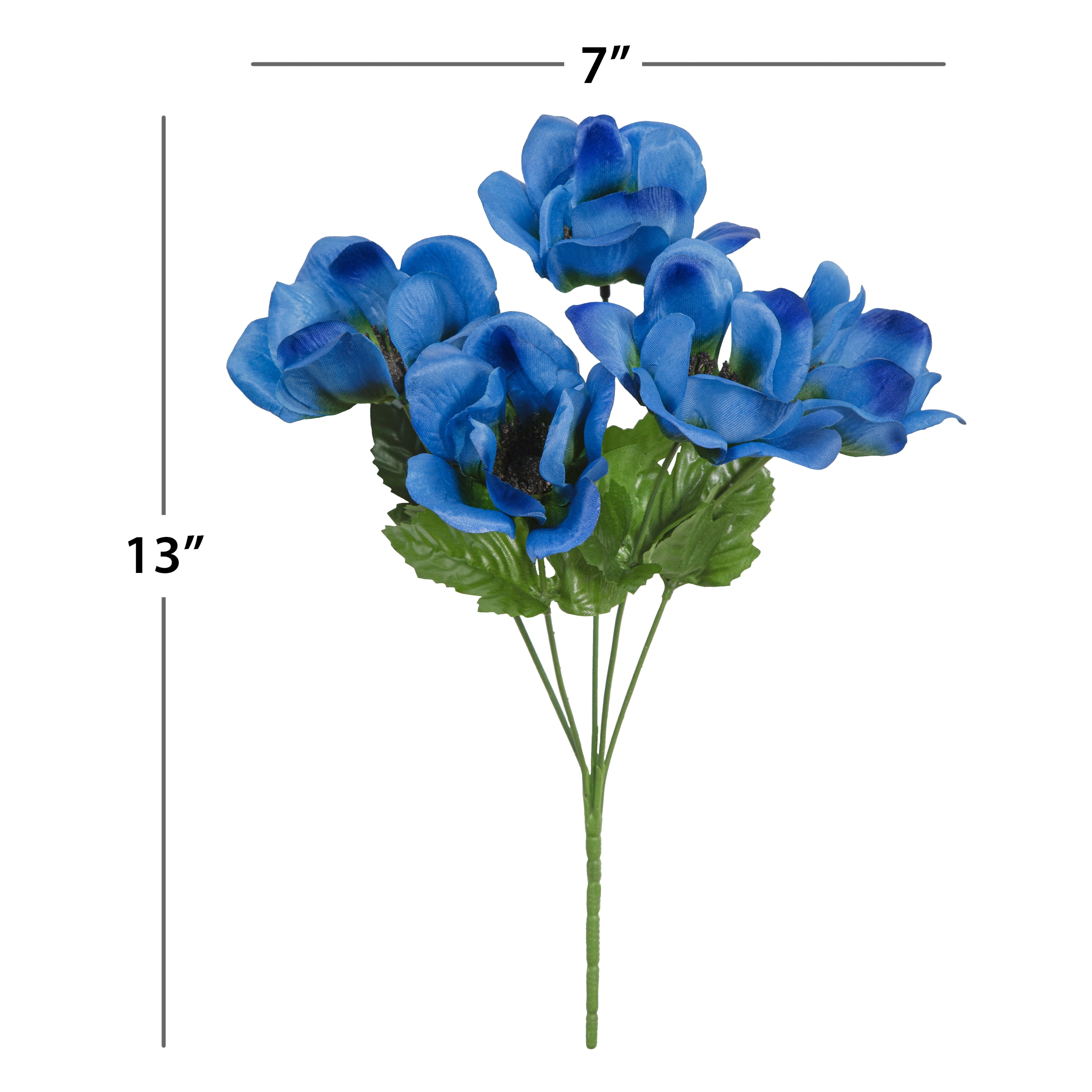 Mainstays Blue Artificial Anemone Flower Pick, 5 Heads, 13 in, Indoor Use