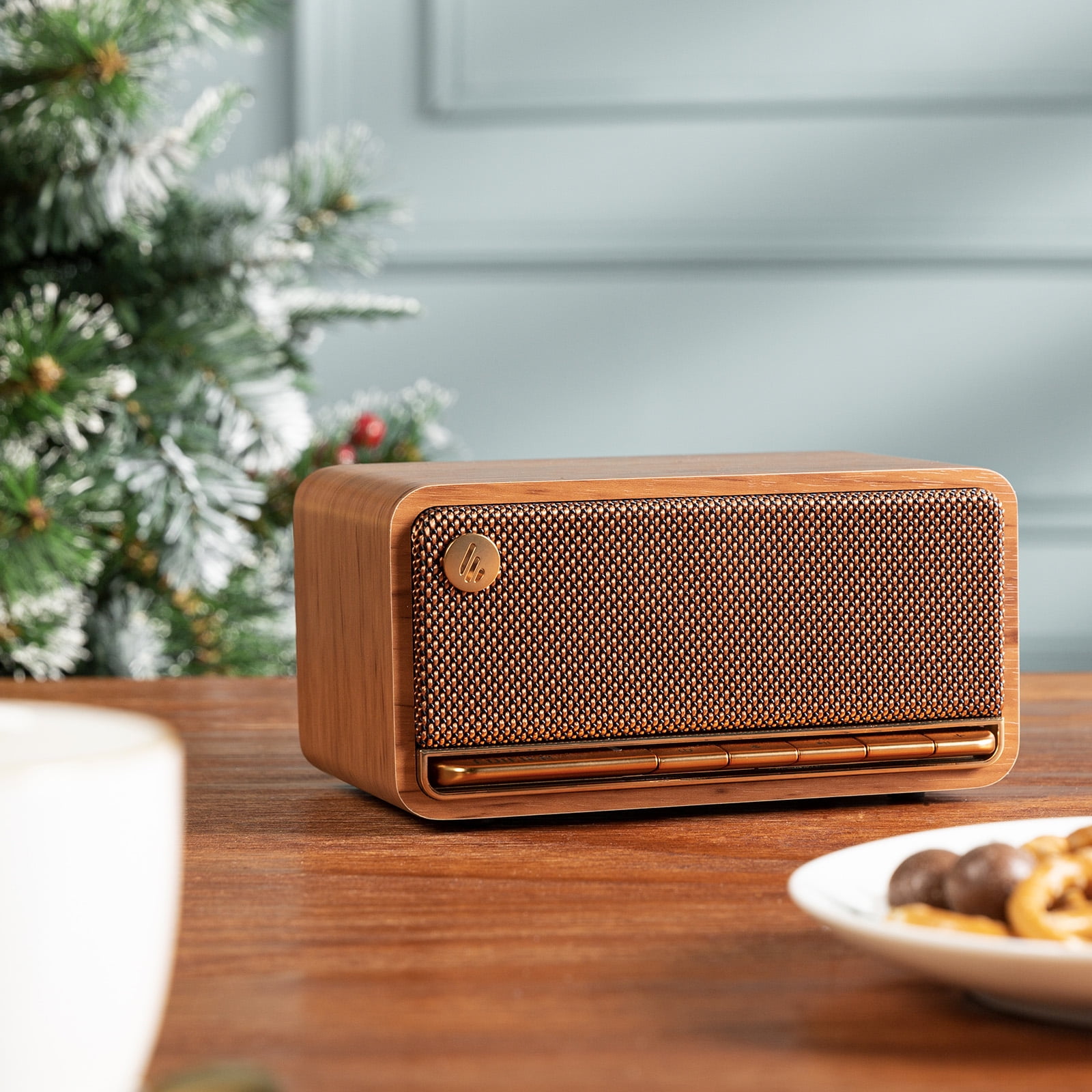 Edifier MP230 Portable Bluetooth Speaker, Wireless Speaker with Stereo Sound for Outdoor Travel, 10-Hour Playtime, Supports USB Soundcard/Micro SD, 20W RMS - Classic Wooden
