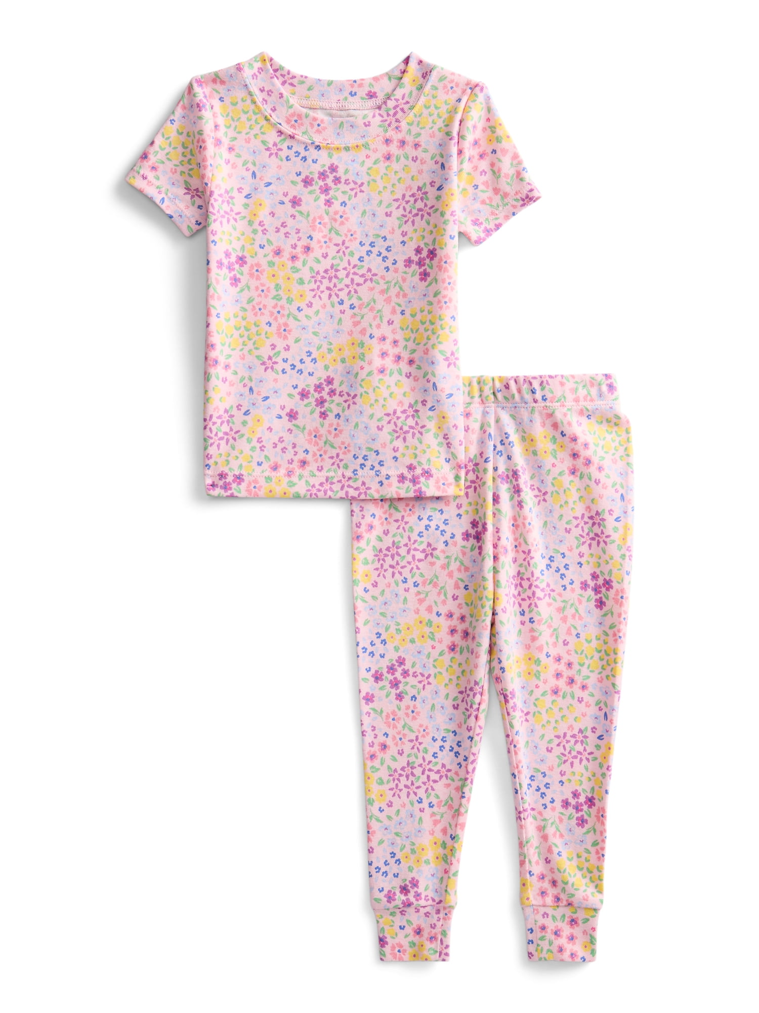 Wonder Nation Toddler Boys or Girls Cotton Short Sleeve Top and Pants Pajama Set, 4-Piece, Sizes 12M-5T