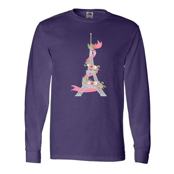 Inktastic Eiffel Tower in Paris with Flowers and Pink Banner Long Sleeve T-Shirt