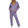 thumbnail image 2 of Workout Sets for Women Solid Color Casual Zip Up Hoodie High Waist Tapered Trousers Sweatsuit with Pocket Loose Outfit, 2 of 7