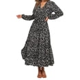 thumbnail image 1 of Topumt Women's Long Sleeve V Neck Leopard Print Ruffle Tiered Maxi Dress Tie Waist Boho Chiffon Flowy Long Dress, 1 of 5