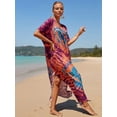 thumbnail image 2 of EDOLYNSA Boho Print 2024 Sexy V Neck Bat Sleeve Casual Beach Long Dress Women Summer Swimsuit Coverup Relaxed Vacation Party Dresses, 2 of 8