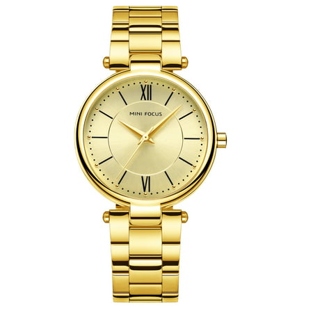 Womens Quartz Watch Gold Dial Solid Steel Belt Time Scale Rome Simple for Friends Lovers Best Holiday Gift