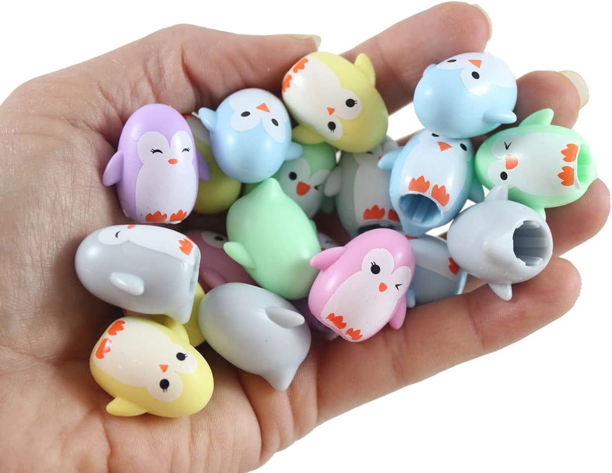 24 Cute Colorful Tiny Penguin Pencil Topper Figurines Expressions