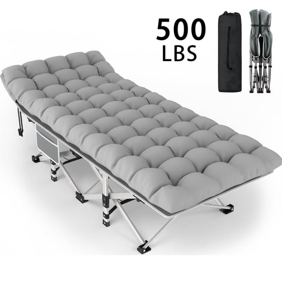 DKMOCO XL Folding Camping Cot with Mattress & Carry Bag, 28" x 75" 500lbs Heavy Duty Portable Sleeping Cot Bed for Adults, Home Office Guest Outdoor Camping Travel, Gray Cot Gray Pad