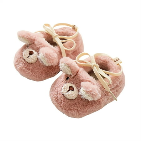 

Baby Girls Boys Flat Shoes Non-slip Furry Bear Lacing Winter Shoes
