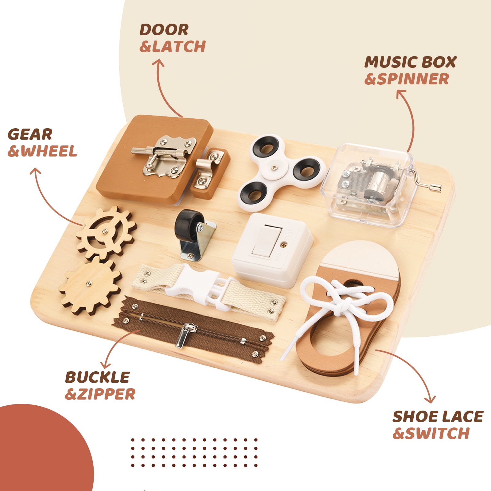 Potatomato Busy Board Toddlers - Montessori Educational Fidget Toys for Baby - Wooden Sensory Toys Autistic Children - Preschool Learning Activities Fine Motor Skills – Travel Toy