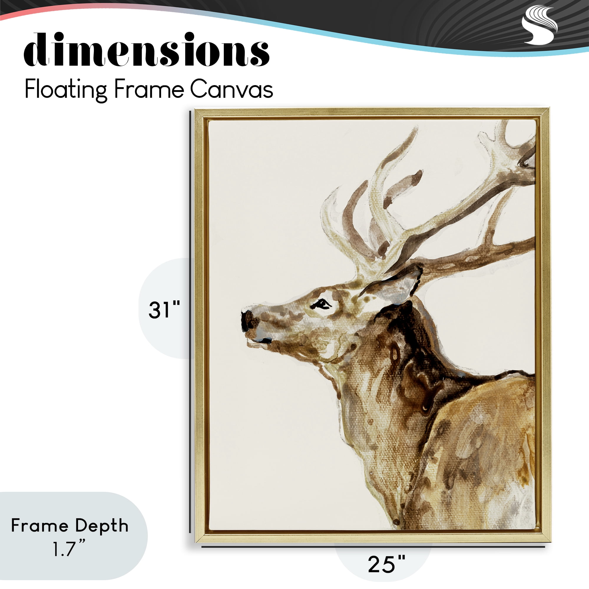 Stupell Industries Deer Portrait Profile View Gold Framed Floater Canvas Wall Art, design by Lorenzo Collective