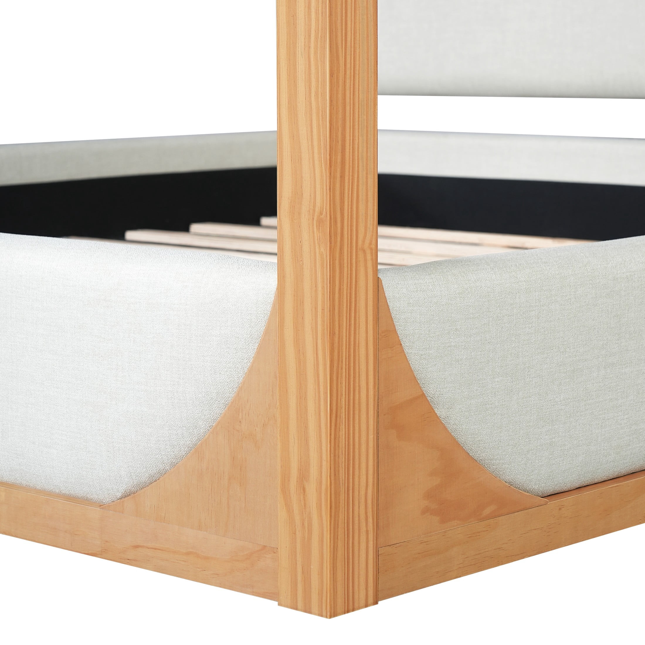 Christopher Knight Home King Canopy Bed Frame with Upholstered Headboard and Side Rails, Light Gray+Natural