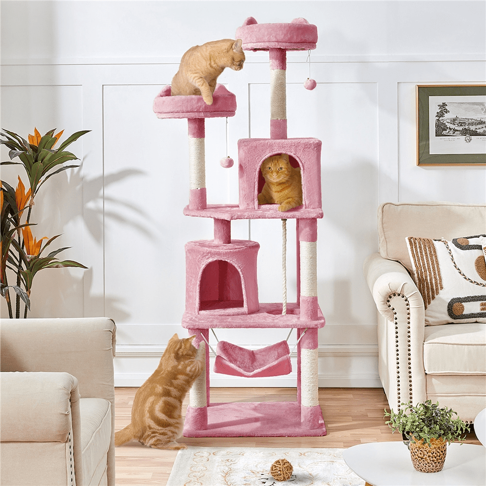 Alden Design 70″ H Multi Level Cat Tree Tower with 2 Foam-Padded Perches, Pink