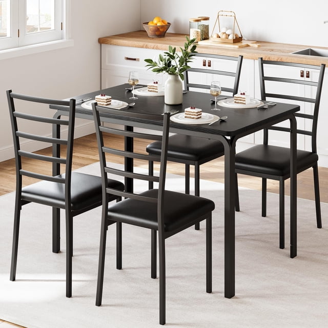 TROPOW Dining Table for 2, Small Table and Chairs Set of 2, Dinette Set for 2, Square Dinner Table Set, 3 Piece Kitchen & Dining Room Sets for Small Space (Black, Table with 4 Upholstered Chairs)