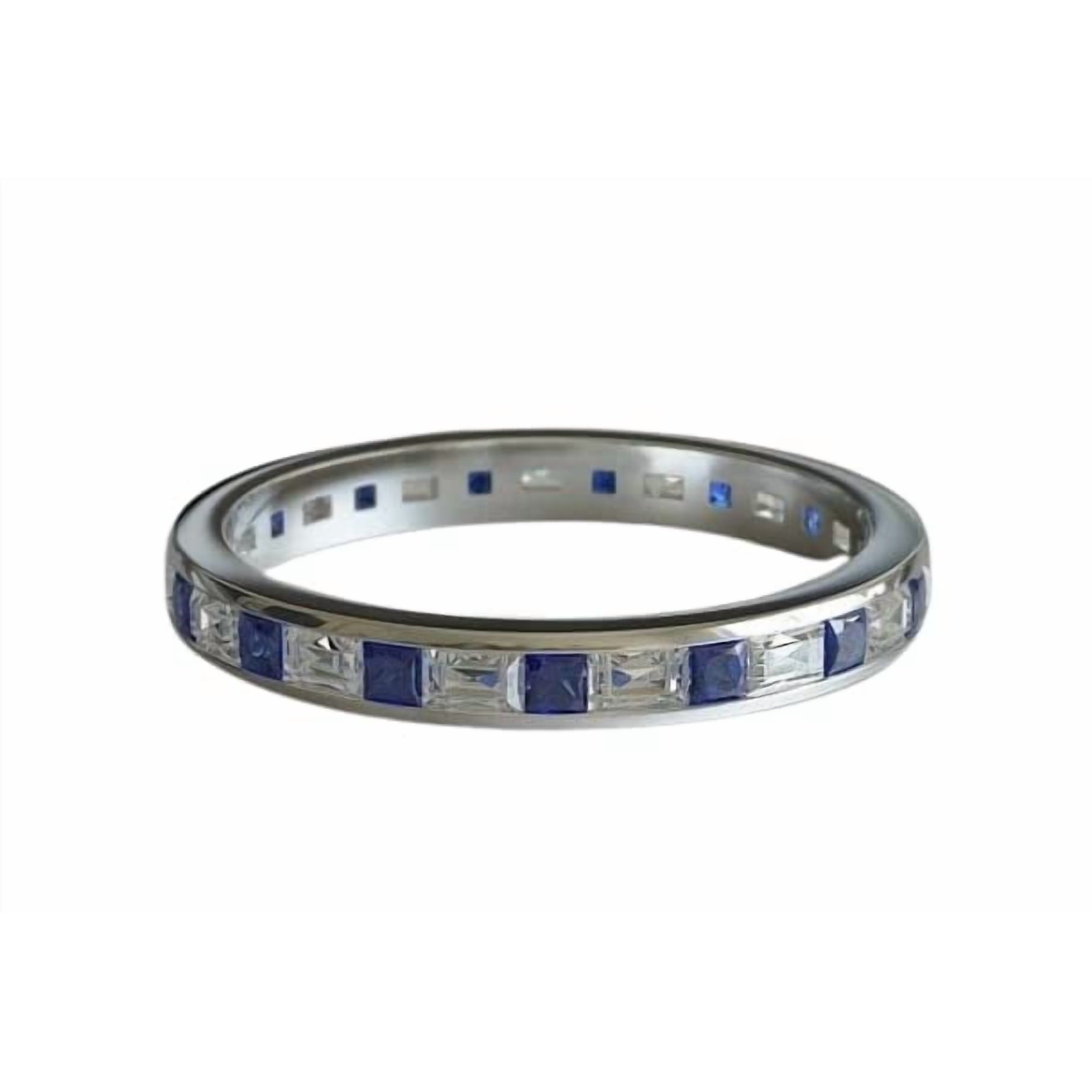 HeartsAndYou 2ct Natural Alternate Sapphire & Diamond Wed Band Eternity 14k SOLID White Gold