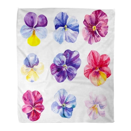 SIDONKU Throw Blanket Warm Cozy Print Flannel Blue Beautiful Pansy Flowers Llustration Watercolor Colorful Bloom Comfortable Soft for Bed Sofa and Couch 58x80 Inches