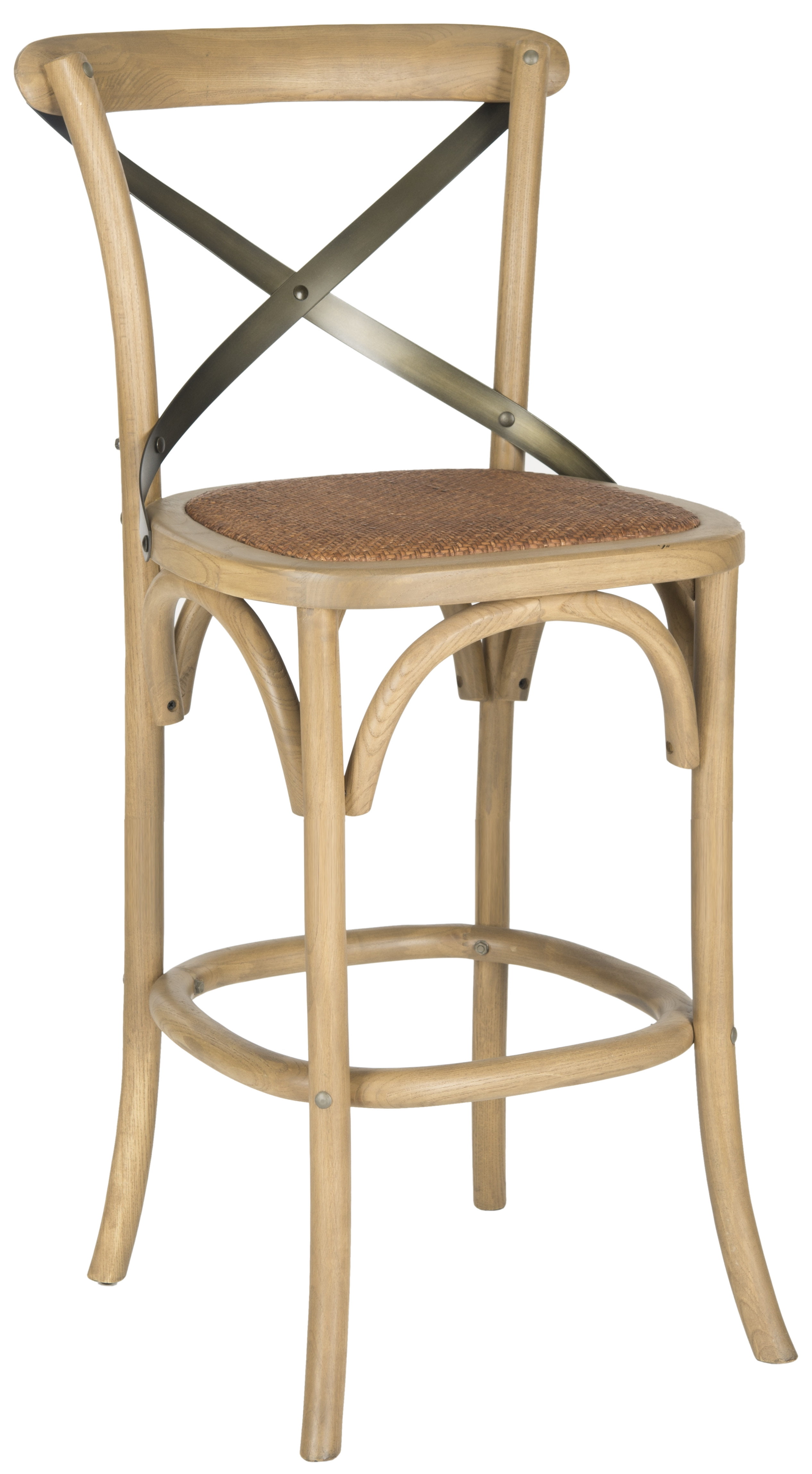 SAFAVIEH Eleanor X-Back Rustic Bistro Bar Stool with Footrest, Weathered Oak