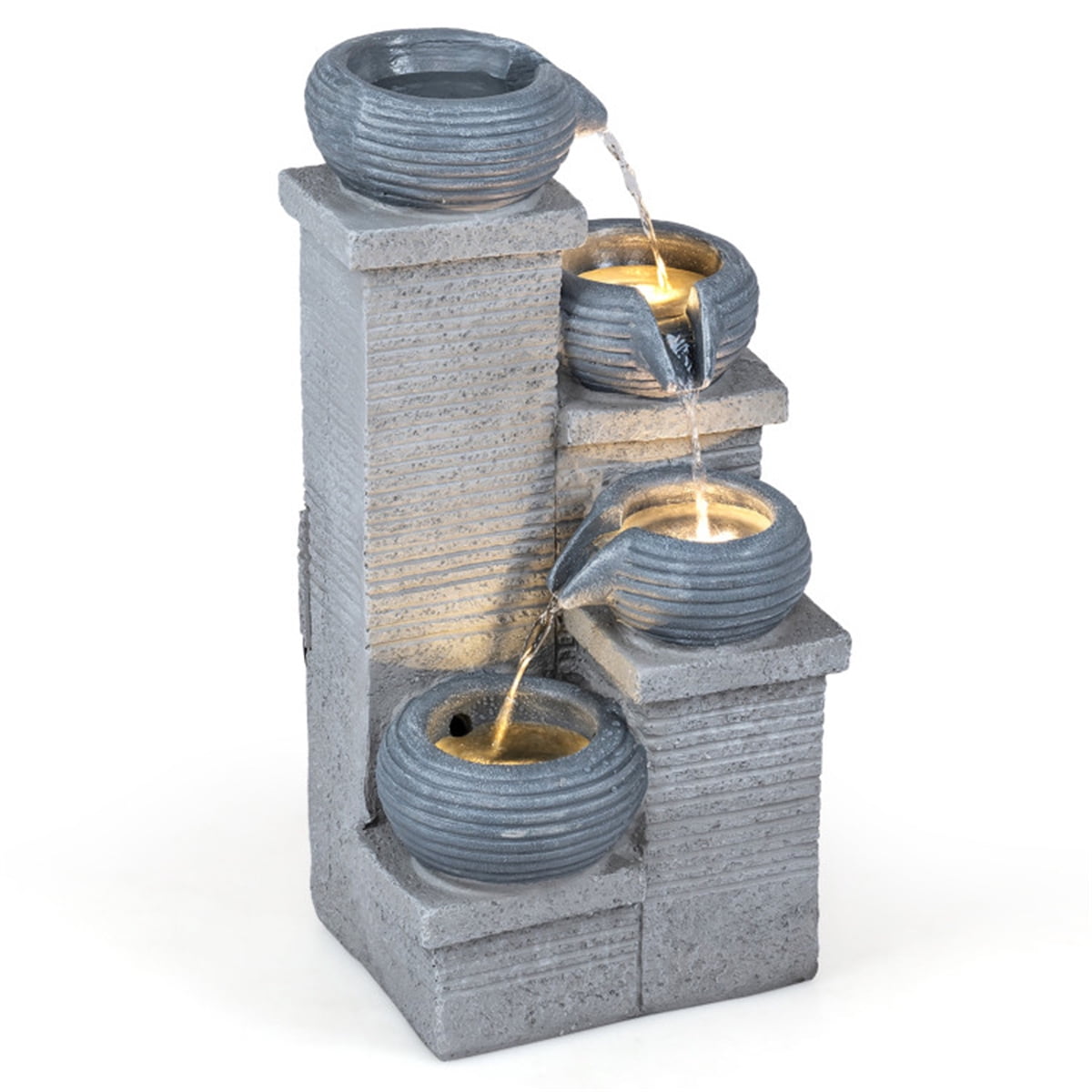 TENGDA Gray 4 Tier Cascading Resin Water Fountain Indoor Outdoor Decor With Warm LED Lights