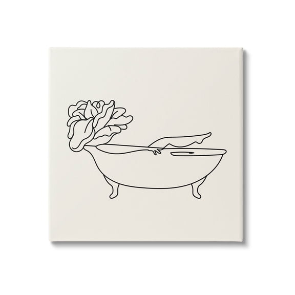 Floral Person Bathing Line Doodle Botanical & Floral Graphic Art Gallery Wrapped Canvas Print Wall Art