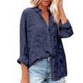 thumbnail image 2 of DondPO Long Sleeve Shirts Dress Shirts for Women Women Casual Shirt Long Sleeve Thin Button Solid Chiffon Lapel Long Sleeve Shirt Top Womens Tops Flannel Shirt Navy S, 2 of 5
