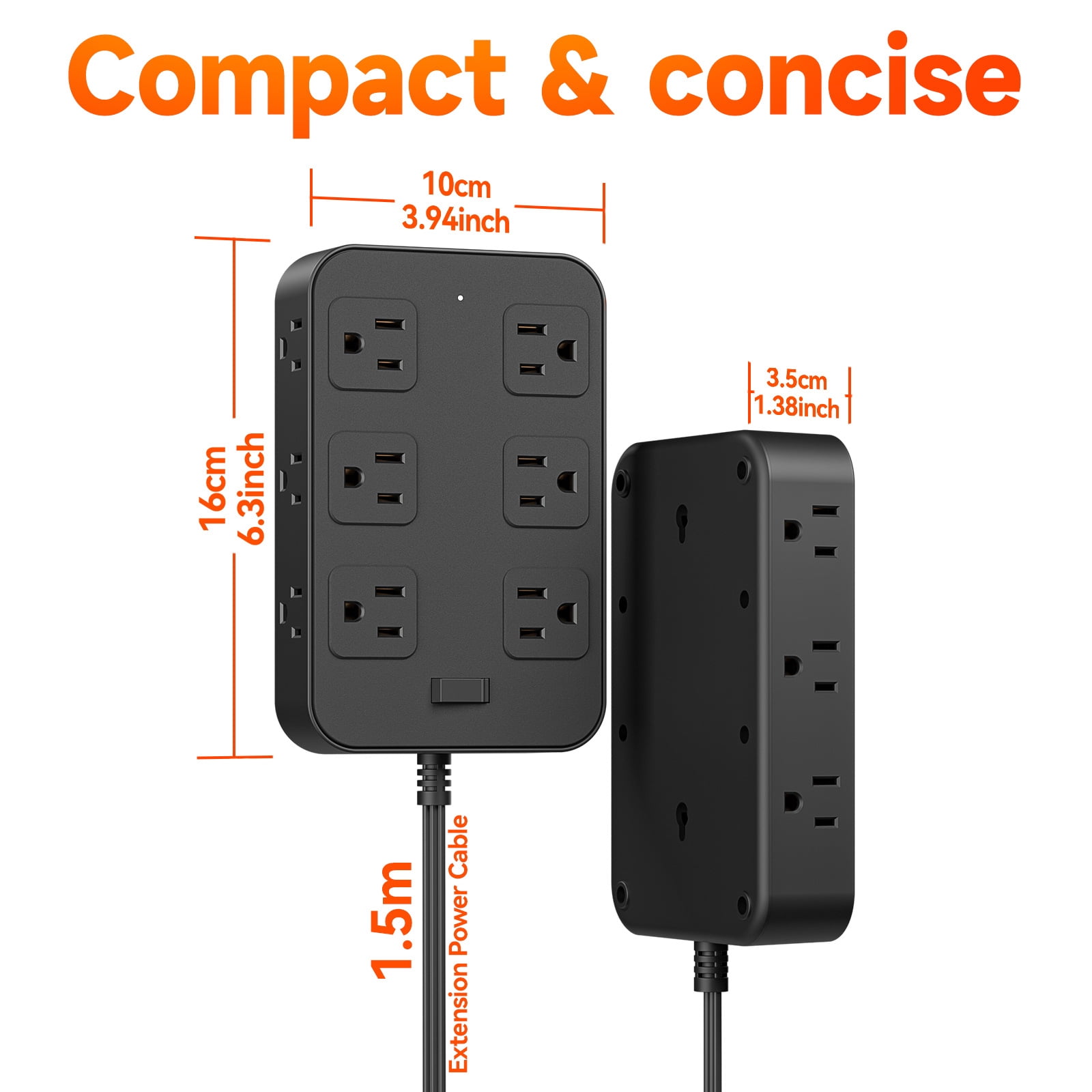 US 18 in 1 Charging Station Power Strip Flat Plug with 12 Outlets 6 USB Flat Plug Outlet Extender for Home Office Dorm