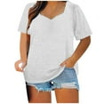 thumbnail image 2 of QUINDOS Summer T Shirts for Women Short Sleeve Cotton White Plus Size Tops for Women Solid V-neck Beach Tops, 2 of 6