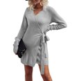 thumbnail image 2 of Vestido cárdigan Sunloudy para mujer, manga larga, cuello en V, cintura, lazo lateral, ropa informal ajustada, vestido elegante Sunloudy moda, 2 of 10