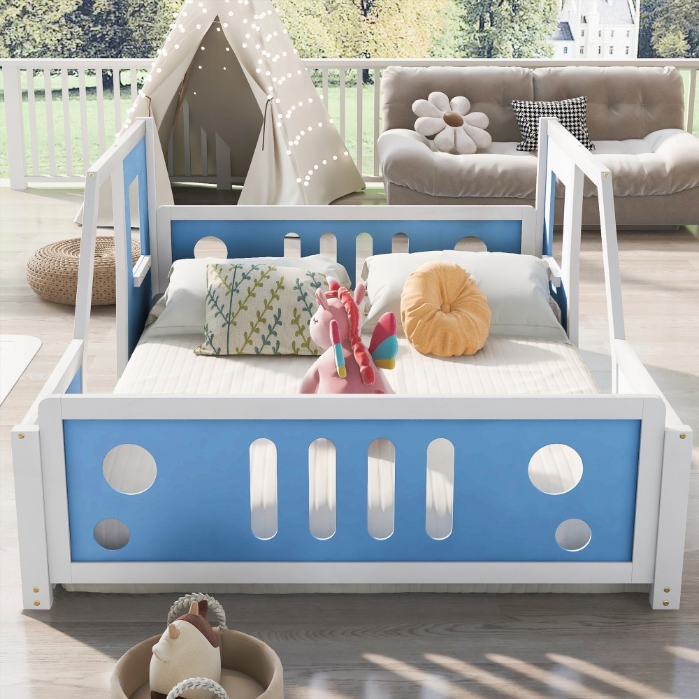 Full Size Classic Car Bed with Wheels - Blue|Durable MDF Frame|Fun Design
