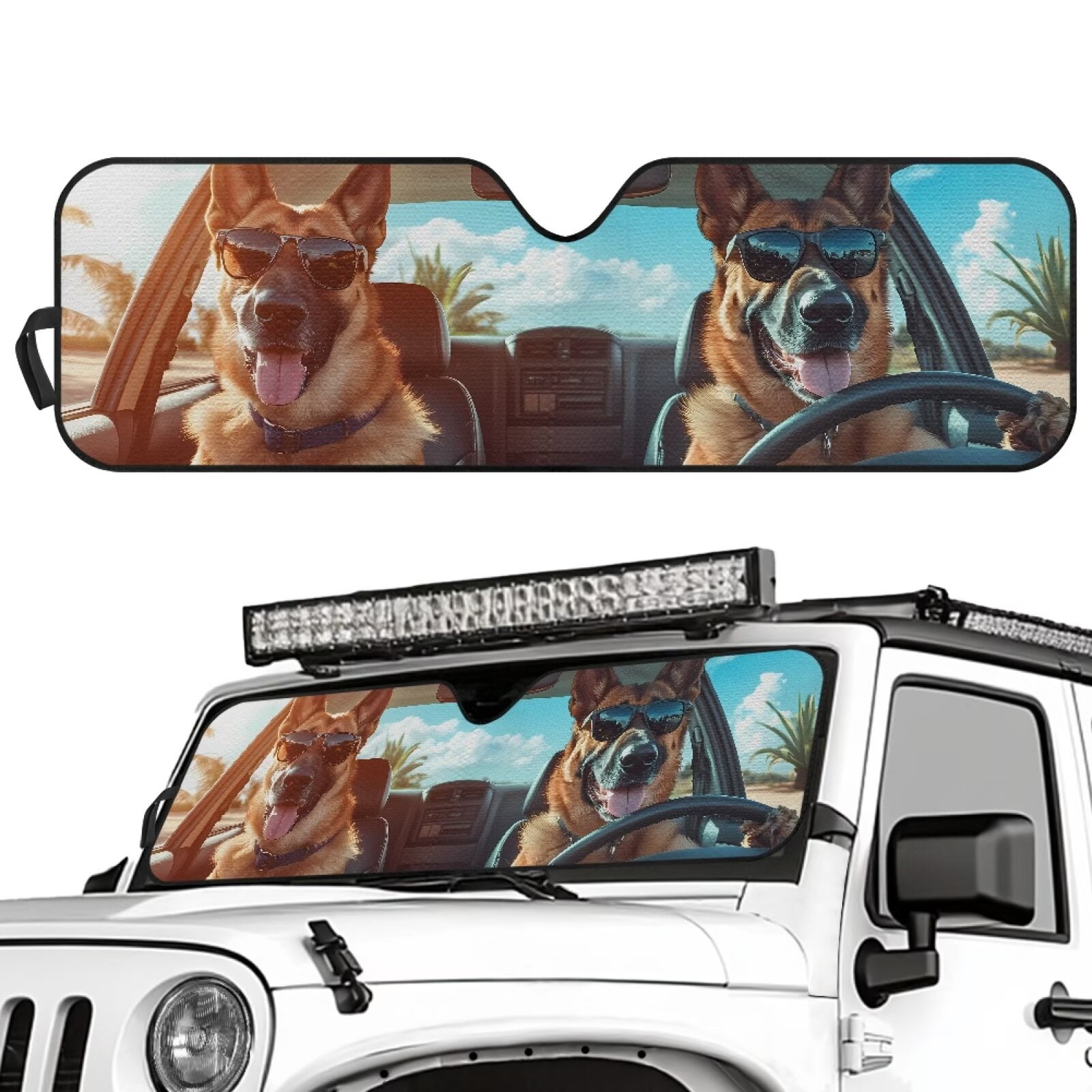 HUIACONG Cool Dog Foldable Windshield Sun Shade Compatible with Jeep Wrangler Sun Shade fit for Jeep Wrangler JL JLU 2018-2025 / Jeep Gladiator 2020-2025 ,Keep Car Interior Cooler