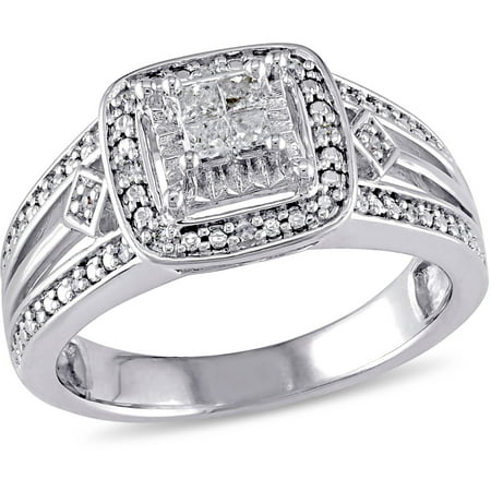 Miabella 1/5 Carat T.W. Princess and Round-Cut Diamond Sterling Silver Halo Engagement Ring