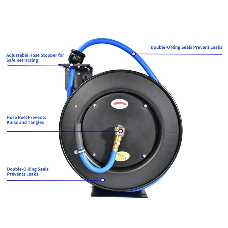 Retractable Air Hose Reel, 1/2 Inch x 50' Ft Wall Mount Auto