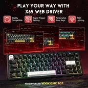 لوحة مفاتيح ATTACK SHARK X65 HE Rapid Trigger، دقة RT 0.01 مم، مفتاح مغناطيسي سلكي 8 كيلو هرتز بنسبة 60%، لوحة مفاتيح ألعاب مع كابل ملفوف 8 كيلو هرتز، تشغيل قابل للتعديل، Snap Tap، للكمبيوتر الشخصي/Mac، أسود