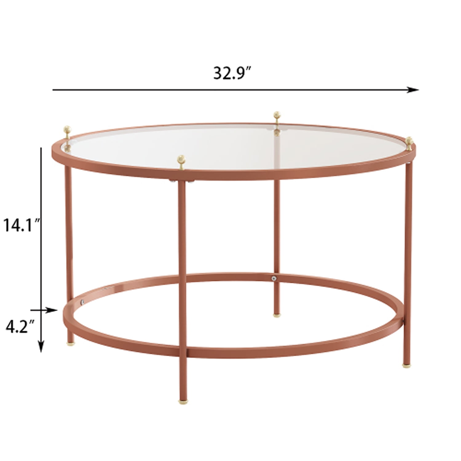 Kadyn 33" Glass Tabletop Coffee Table, Carbon steel Coffee Table for Living Room, Modern Round Coffee Table, Rose Gold Kadyn 33" Glass Tabletop Coffee Table, Carbon steel Coffee Table for Living Room, Modern Round Coffee Table, Rose Gold