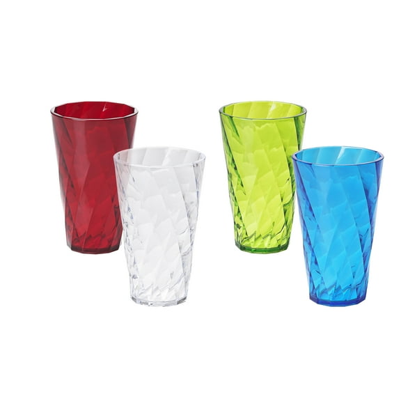 Omada 4-Pc Colored Acrylic Tumblers: Dishwasher Safe Plastic Drinking Glasses - Large 17 Oz Outdoor Glassware and Drinkware - Childrens Drinking Glasses - Tall Plastic Tumblers ? Reusable BPA Free Cup