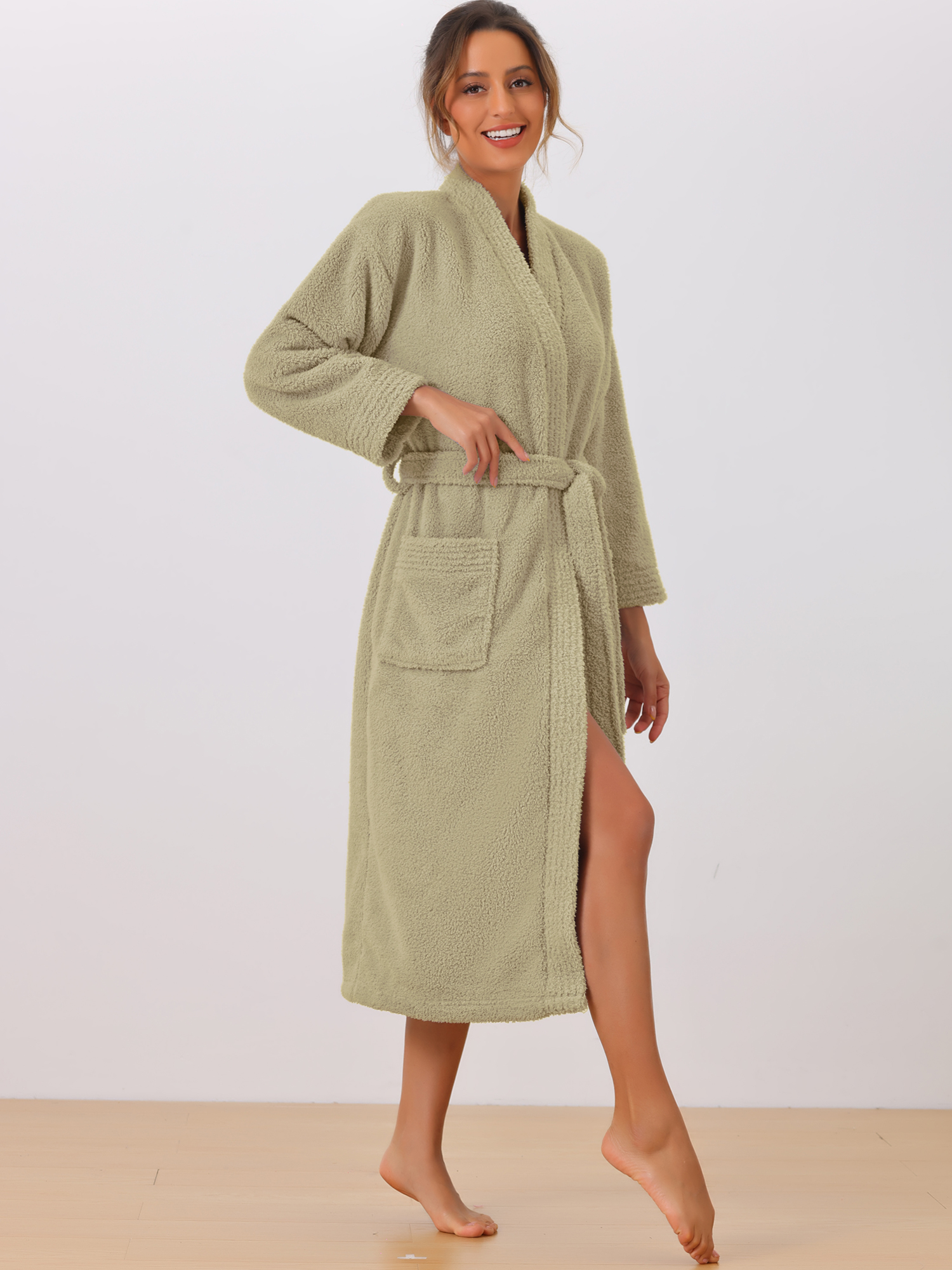 DARING DIVA Fuzzy Fluffy Plush Bathrobe for After Shower Spa Bath L Yellow