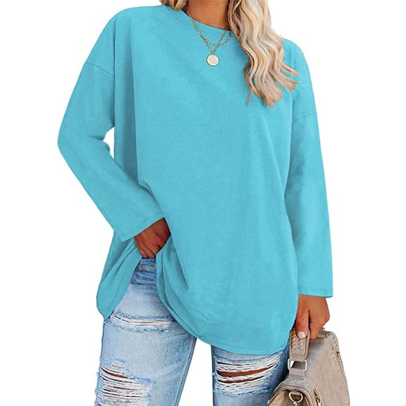 Women's Plus Size Tops Long Sleeve Crew Neck Oversized T Shirts Loose Casual Tunics