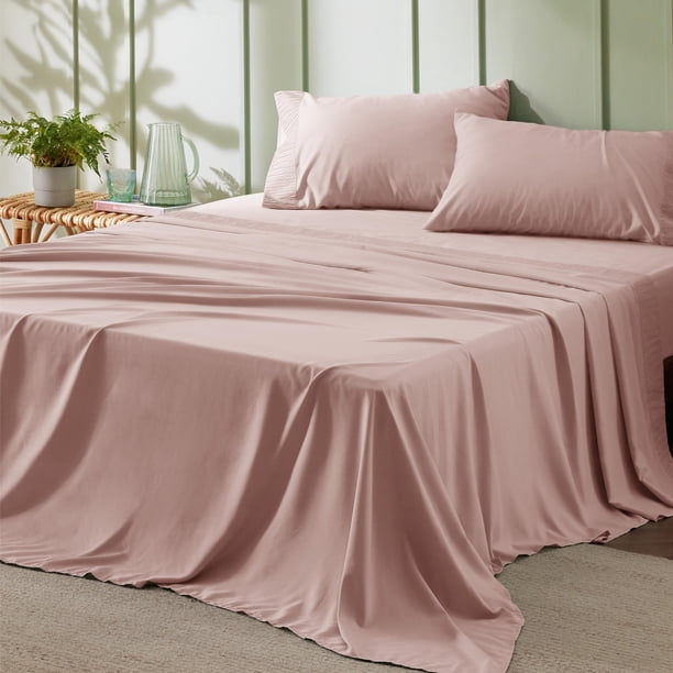 Juego de sábanas Bedsure, tamaño king, 4 piezas, poliéster, color rosa empolvado